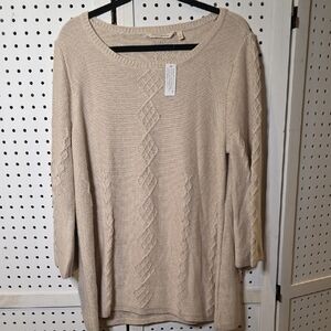 Soft Surroundings Reza 3/4 Sleeve Flare Sweater Beige Oatmeal XL NWT Blend
